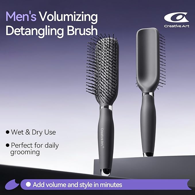 Hair Brush for Men, Detangling and Styling Hairbrush with Nylon Bristles for Wet & Dry Hair, Scalp Massage Function, Suitable for Fine/Thin/Short/Thick Hair, Mens Detangler Brushes