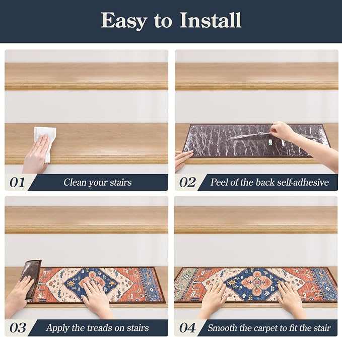 Lahome Stair Treads Non Slip 15 Pack 8" X 30" Stair Treads for Wooden Steps, Washable Self Adhesive Stair Runners Stain Resistant Stair Carpet, Edging Stair Rug for Kids, Elders and Dogs Dorie, Rust