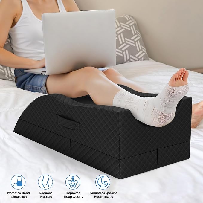 TranquilRelax Elevation Pillows for Leg After Surgery, Memory Foam Adjustable Wedge Pillow for Injury or Rest, Ankle Pillow for Sleeping Blood Circulation, Full Black/Double Leg