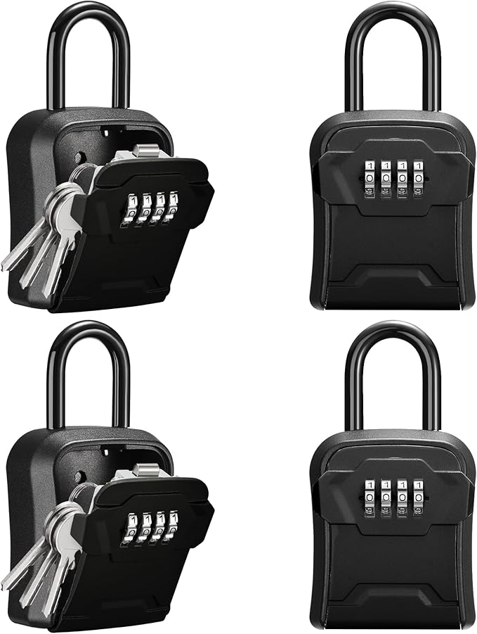 Puroma Lock Box, Key Lock Box Wall Mount & Portable Combination Lockbox with Resettable Code, Security Lockbox for Outside House Keys, Apartment Realtors Spare Keys Storage (4 Pack, Pure Black)