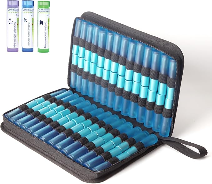 Homeopathy Storage, A4 Size Large Homeopathic Remedies Organizer Bag for 56 Tubes - Black, Nylon Material, Water-Resistant, Zipper Closure