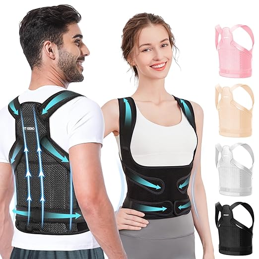 Fit Geno Back Brace Posture Corrector for Women and Men, Shoulder Straightener, Adjustable Full Back Support, Upper and Lower Back Pain Relief - Scoliosis, Hunchback, Spine Corrector (XL, Plus Size)