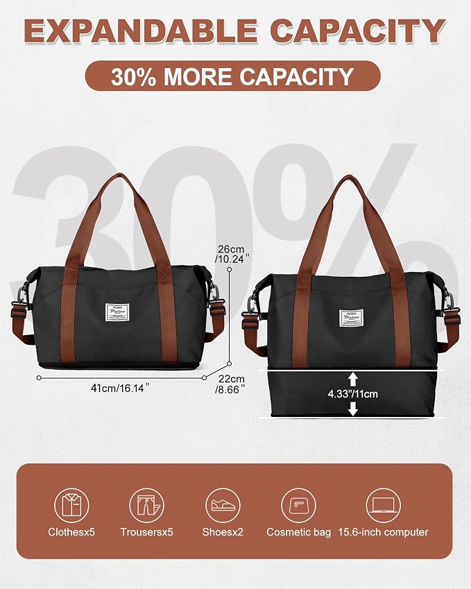 Travel Duffel Bag, Sports Tote Gym Bag, Shoulder Weekender Overnight Bag for Women