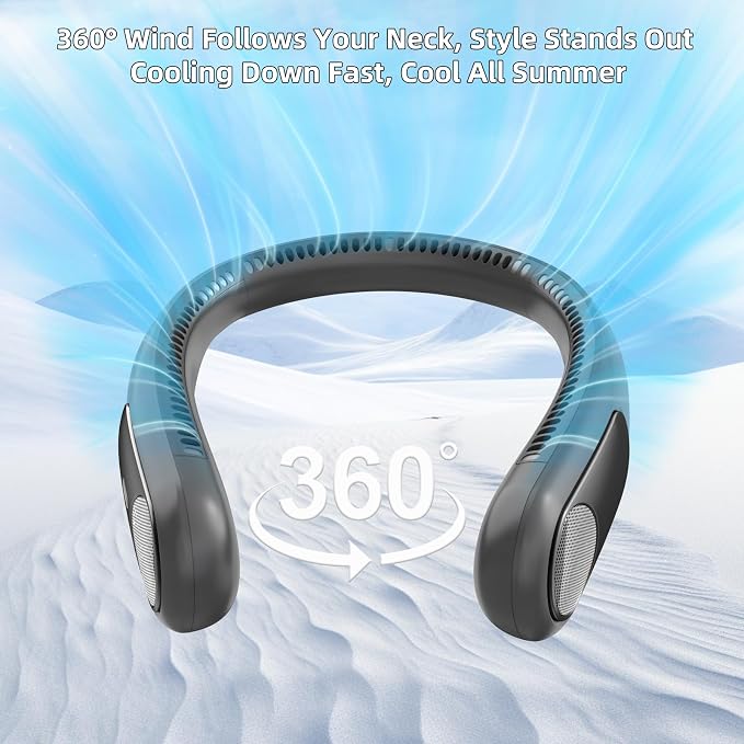 Portable Neck Fan, Personal Wearable Bladeless Fan for Outdoor Indoor, LED Display, 360° Cooling, 4-Speeds, 6000mAh USB Rechargeable, Birthday Gifts for Men Women Dad Mom (Dark grey)