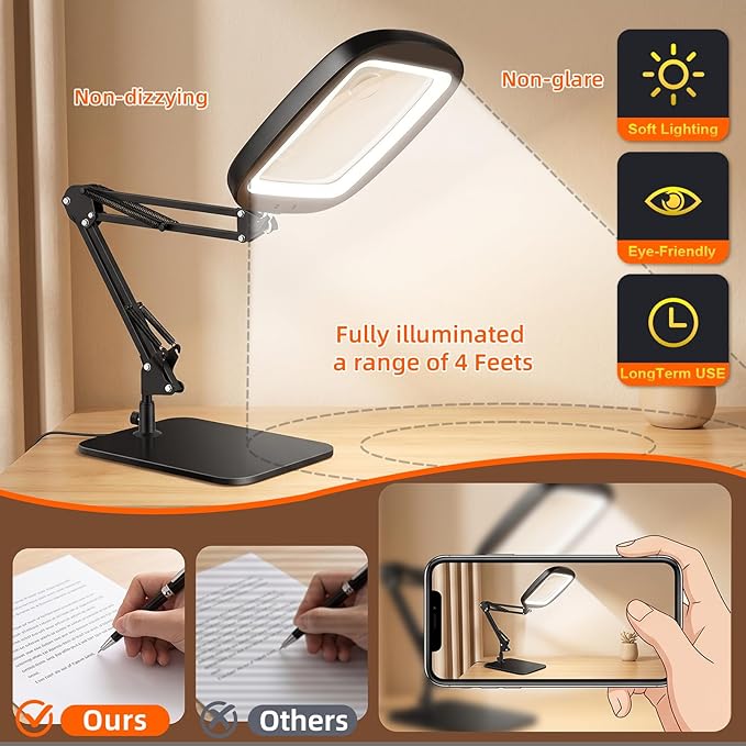 10X 30X Extra Large Magnifying Glass with Light and Stand 7-inch | 5 Color Modes Dimmable,Lighted Magnifying Glass Rectangle Hands-Free Magnifier Desk Lamp for Reading Craft DIY Close Work B