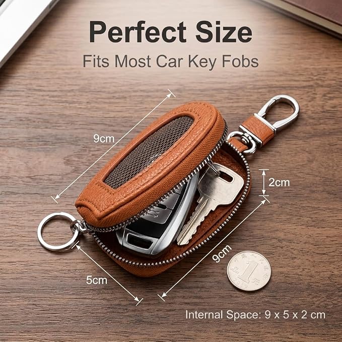 1PC Car Key Fob Case, Leather Car Key Holder for Purse, Automotive Smart Key fob Holder with Hook, for Remote Key Fob
