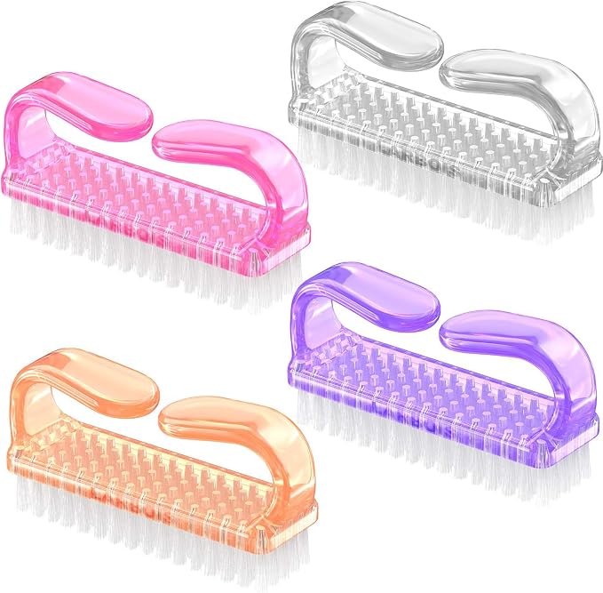 Larbois Handle Grip Nail Brush, Nail Brushes Hand Fingernail Brush Cleaner Scrubbing Kit Pedicure for Toes and Nails Men Women (4 Pack)