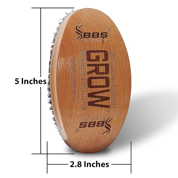 GROW Beard Brush & 360 Wave Brush for Men - Natural Boar Bristle For Fuller, Thicker Hair, Beard & Mustache - Premium Full-Size to Exfoliate, Strengthen Hair, Stimulate & Boost Growth (Pack of 2)