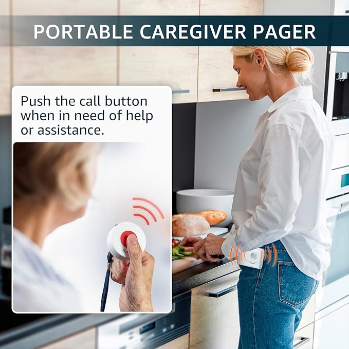 Caregiver Pager Wireless Nurse Call Button for Elderly Home Monitoring Alert System Portable Alarm Bell Seniors Patients Emergency 3 Call Buttons, 2 Pagers