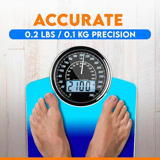 ZENO Hybrid 2-in-1 Analog & Digital Weighing Scale for Body Weight up to 400lbs - Thick Tempered Glass - Extra Large Display - Easy to Read Digital Bathroom Scale - New - Gradient Blue