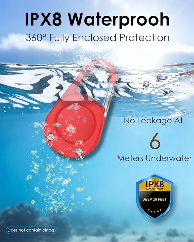 for Airtag Keychain,IPX8 Waterproof AirTag Holder with Carabiner,Hard PC,Lock Clip,Universal Wheel Keyring,Air Tag Keychain for Apple Airtag (Red 1 Pack)