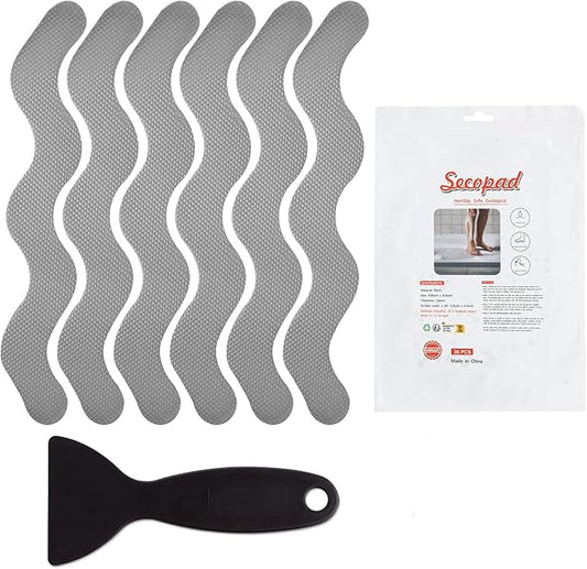 36 PCS Anti Slip Shower Stickers, Safety Bathtub Strips Adhesive Decals with Premium Scraper for Bath Tub Shower Stairs (Grey)