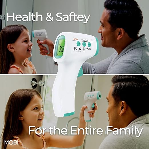 MOBI No Touch Forehead Thermometer for Baby, Kids & Adults, Fast 1-Second Digital Infrared Thermometer, Fever Indicator, Silent Mode, Touchless with Object & Room Mode