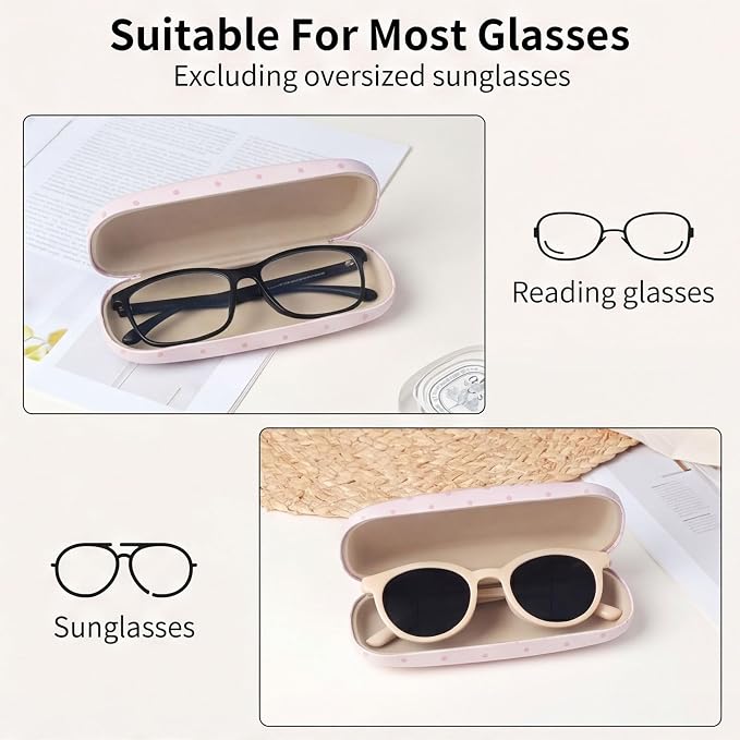 Glasses Case Hard Shell, Cute Sunglasses Case for Women Leather Protective Case for Eyeglass with Cleaning Cloth