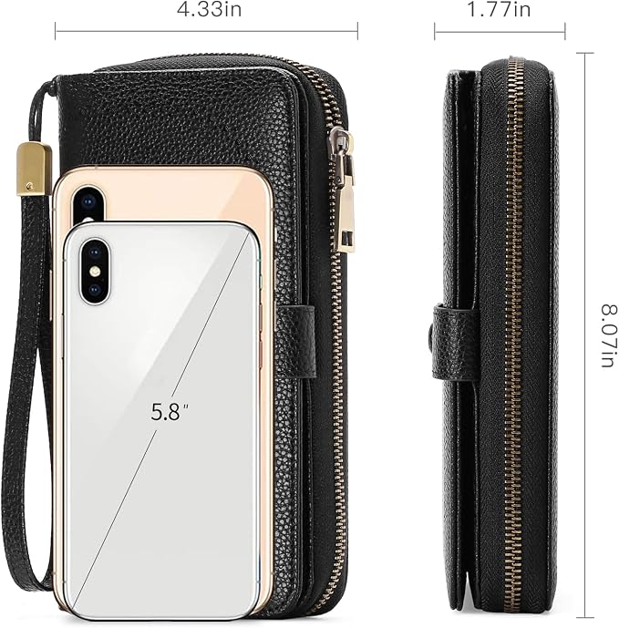 GAEKEAO Leather Credit Card Holder Wallet for Women RFID Blocking Large Capacity Bifold Zipper Card Case Organizer with Wristlet 45 Slots