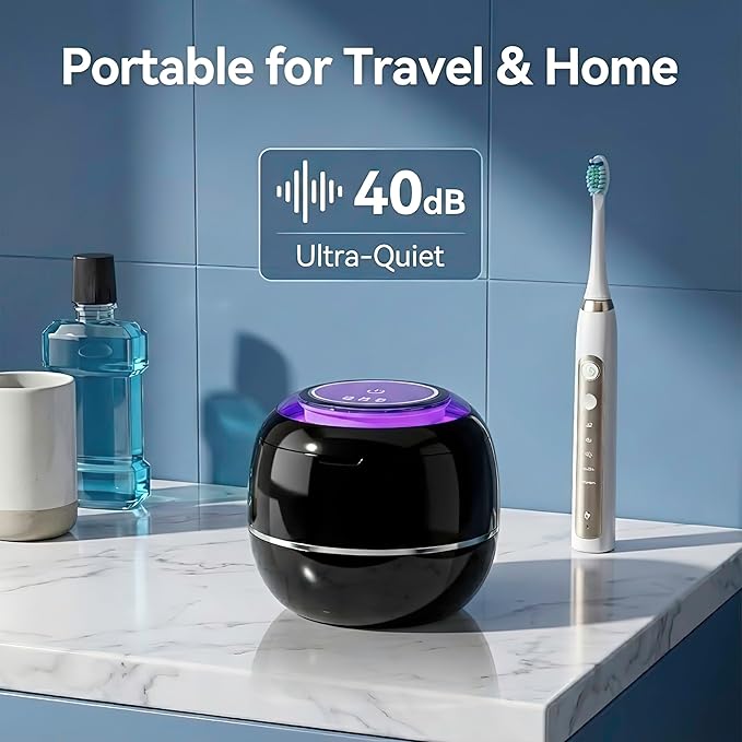 Ultrasonic Retainer Cleaner Machine, Black, 42KHZ Dental Cleaning Pod For Denture, Toothbrush Heads,Jewelry, Braces, Digital Timer with 2 Modes, 180ML,304 stainless steel inner liner