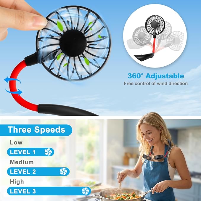 Neck Fan Portable Rechargeable: Personal Cooling Wearable Fan Around your Neck that Blow Cold Air for Men Women - Usb Should Fan Battery Operated for Travel and Outdoor Sports