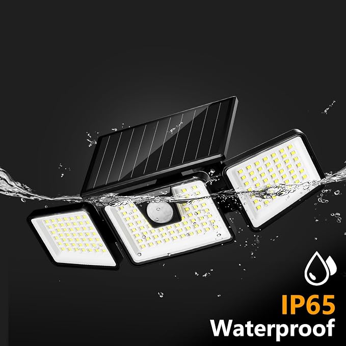 INCX Solar Lights Outdoor, 3000LM Motion Sensor Outdoor Lights, 2PCS, Black | 3 Adjustable Heads; 156 LEDs; IP65 Weather Resistant; 6500K Daylight; Wide coverage for garages,yards,patios,and entryways