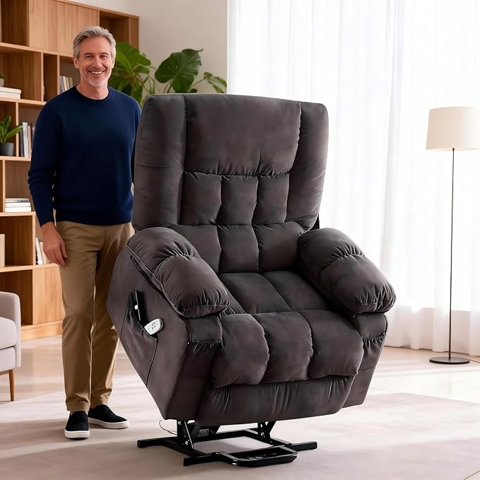 MAHOMICO Power Lift Recliner Chair for Elderly with Vibration Massage and Heating Functions, Electric Recliner Single Sofa with Side Pockets and USB Charge Port, Suitable for Living Room and Bedroom