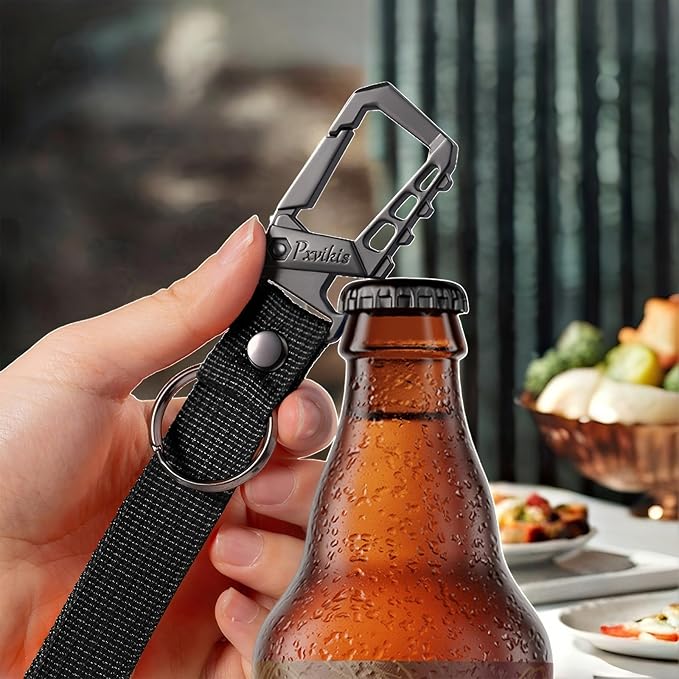 Metal heavy duty key chain carabiner clip bottle opener wrist lanyard ring car key fob unisex for men and women