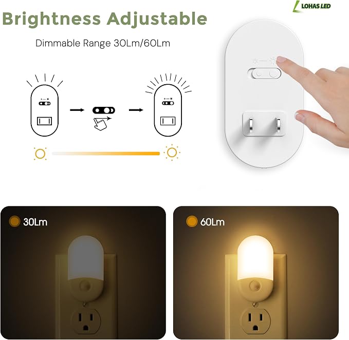 L LOHAS LED Motion Sensor Night Light, Motion Sensor Light Indoor, 3CCT | Yellow Light,Bright Night Lights Plug into Wall Motion Sensor, Amber/3000K/5000K, 30/60LM, Kids Adults Bathroom Bedroom,2Pack