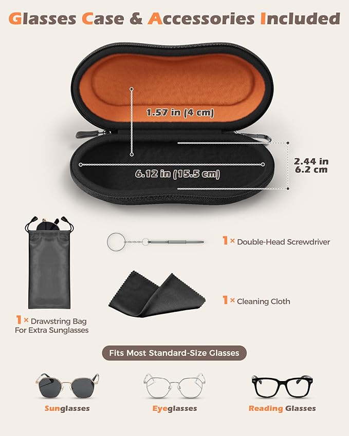 ProCase Sunglasses Case, Hard Shell Glasses Case for Men Women -Black | Travel Shockproof Eyeglass Case with Metal Hanging Hook and Velvet Lining, Zipper Sport Glasses Holder Organizer for Gifts