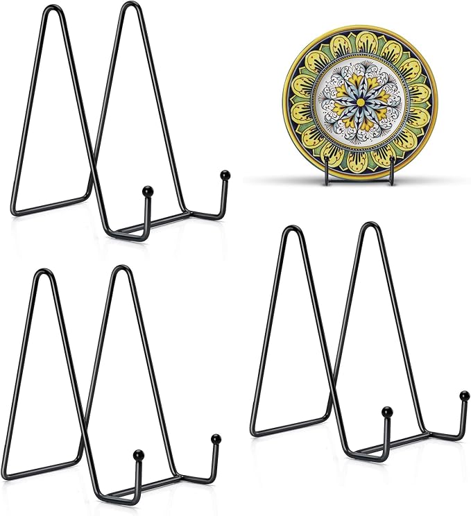 Kruodop 3 Pack 10 Inch Plate Stands for Display, Plate Holder Display Stand, Picture Frame Stand Black Metal Frame Holder Stands for Book,Small Easel,Decorative Plate,Photo and Platter,Tabletop Art