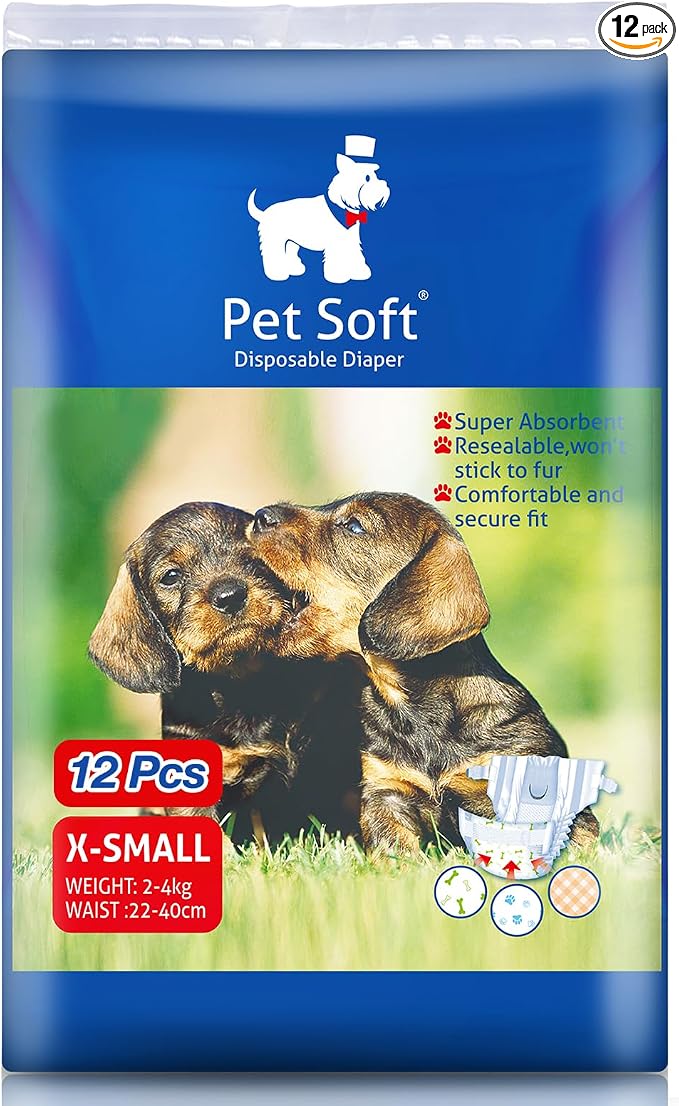 Pet Soft Dog Diapers Female - Disposable Puppy Diapers, Cat Diaper 12pcs XSmall
