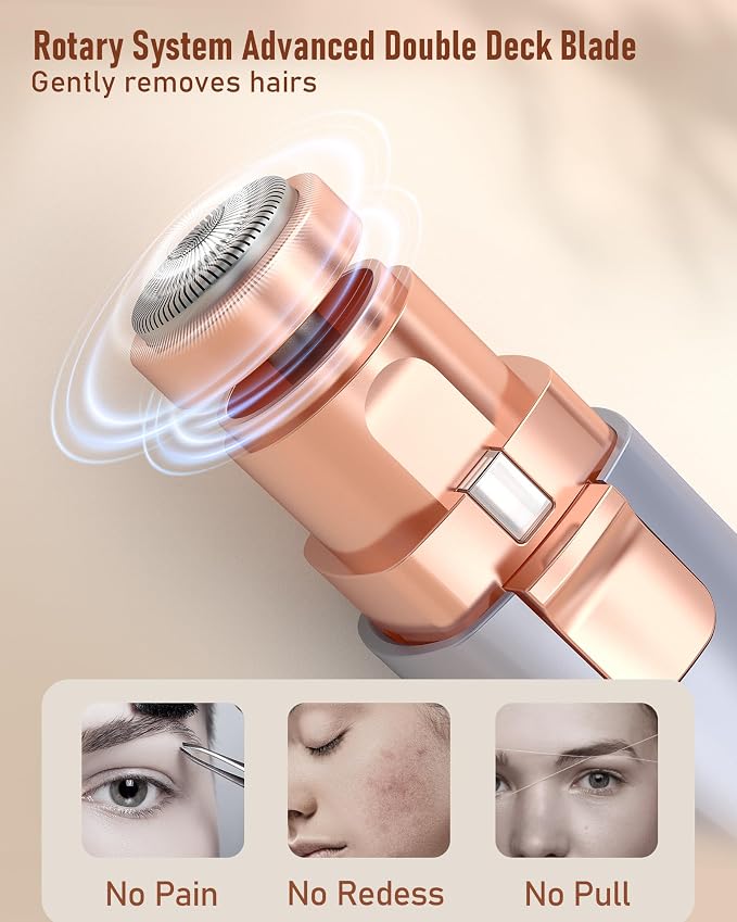 Eyebrow Trimmer Facial Hair Removal for Women: 2 in 1 Rechargeable Facial Hair Remover & Eyebrow Razor, Electric Painless Face Shaver for Women with LED Light for Eye brow, Lips & Face