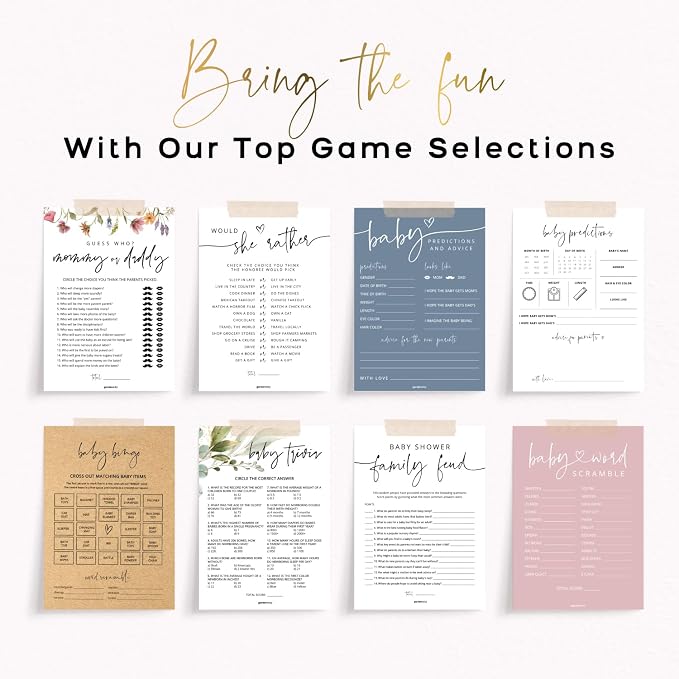 50 Would She Rather Bridal Shower Game Cards, Baby Shower Games, 50 Guests, Minimalist White