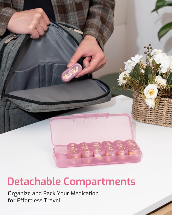 Daviky Weekly Pill Organizer 2 Times a Day, 7-Day AM PM Medicine Case, Travel-Friendly Pill Box for Fish Oils, Vitamins & Supplements