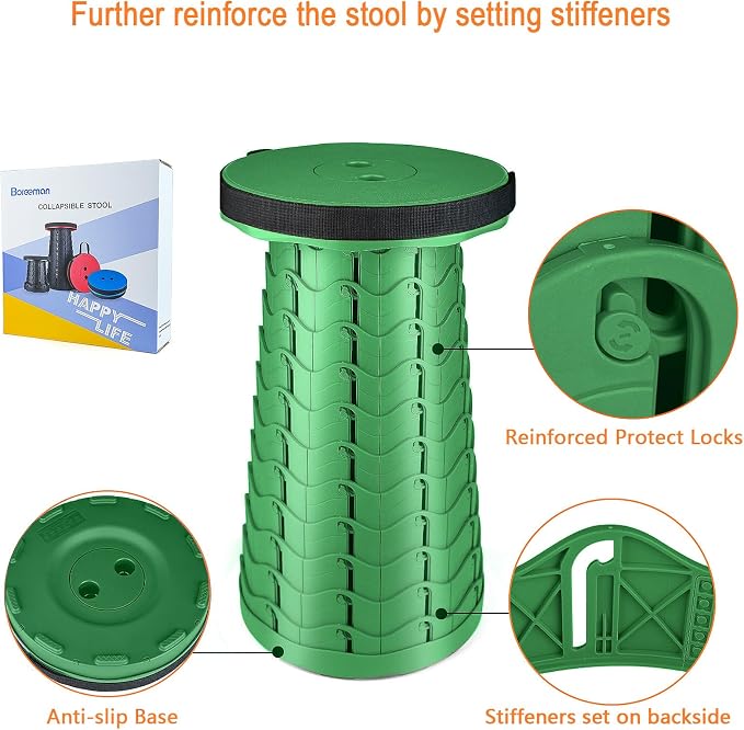 Upgraded Folding Stool Lightweight Yet More Sturdy with Load Capacity 400lbs Portable Collapsible Stool for Camping Fishing Hiking BBQ (Army Green)