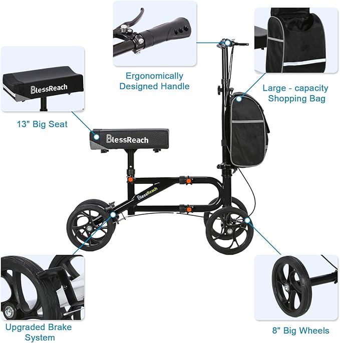 Economy Knee Scooter Steerable Knee Walker for Foot Injuries Compact Crutch Alternative with Dual Braking System (Black)