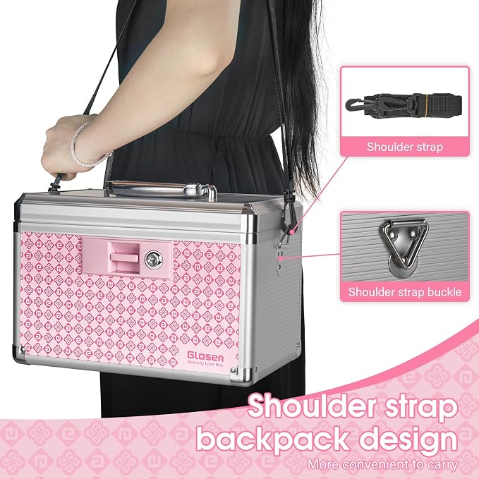 Medicine Lock Box Storage Lock Box 12 X 7.68 X 7.87 Inch 【Pink-Medium】 Lockable Dorm Storage Trunk with Key Lock - Briefcase, Lock Boxes for Personal Items