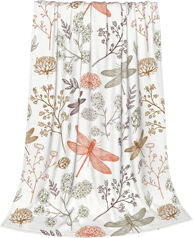 Dragonfly Blanket for Adults 60x80 Inches - Ultra Soft Plush Fleece Throw Blankets - Dragonfly Gifts for Women & Men - Cozy Flannel Blanket for Bed, Couch, Room - All Season Lightweight Blankets