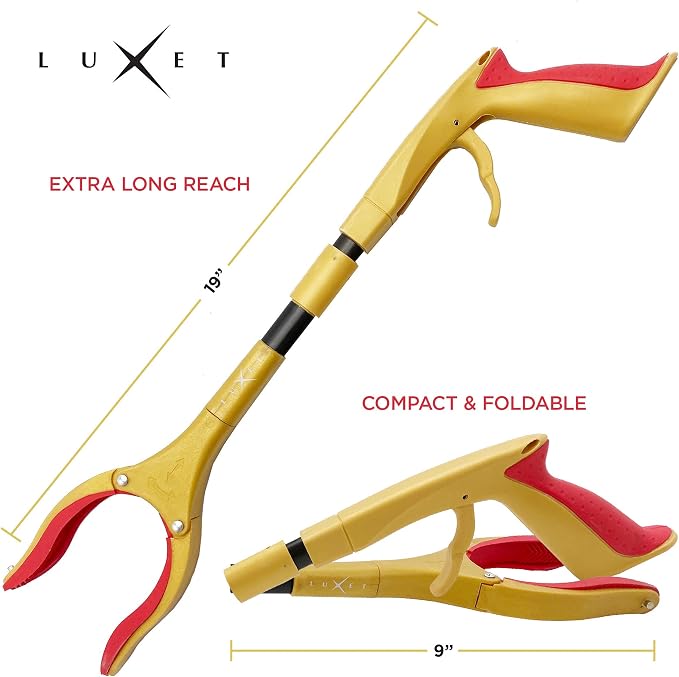 Grabber Reacher Tool - Latest Version Luxet 19 Inch Gold&Black, Foldable Pick Up Stick - Strong Grip Magnetic Tip - Heavy Duty Trash Picker Claw Reacher Grabber Tool Elderly Wheelchair Mobility Aid