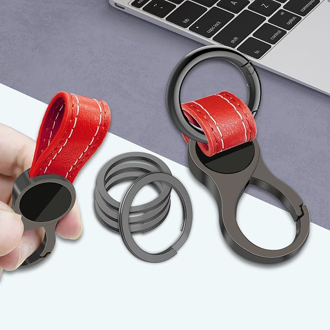 Idakekiy Key Chain with 4 Key Rings and Quick Release Carabiner Clip Leather Car Keychain for Men and Women