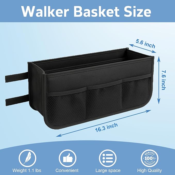 Walker Basket - Foldable Walker Bag with Cup Holder - Fits Folding Walkers - Ideal Walker Accessories for Seniors with Limited Mobility to Carry Water Bottles, Books, Essentials & More (Warm Leaves)