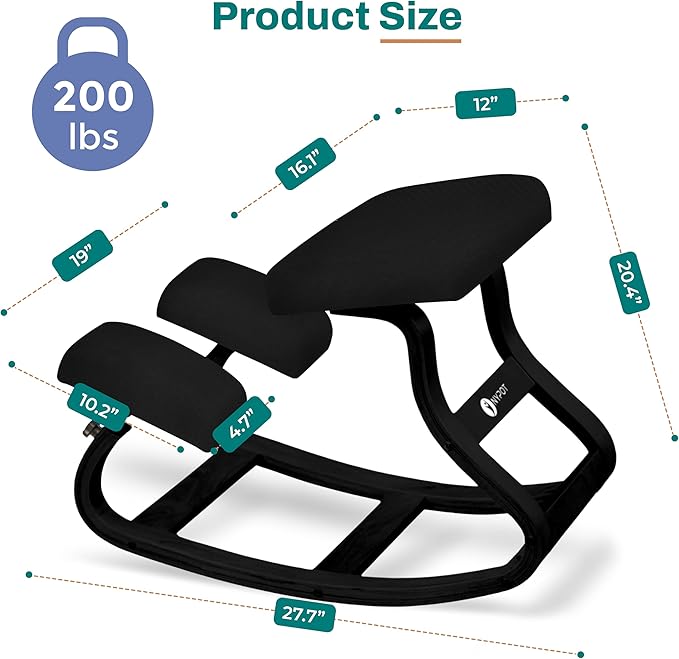 NYPOT Ergonomic Kneeling Chair with Adjustable Seats - Knee Chair for Posture Correction & Kneel Rocking Stool for Desk - Back Pain Relief and Support for Home and Office (Modern, Total Black)