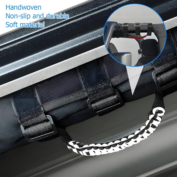 2PCS Car Roll Bar Grab Handles, Oxford Cloth American Flag ATV Paracord Grip Handle with Metal Buckle, Heavy Duty UTV Roll Cage Grab, Compatible with Wrangler JL, JT, JK (White)