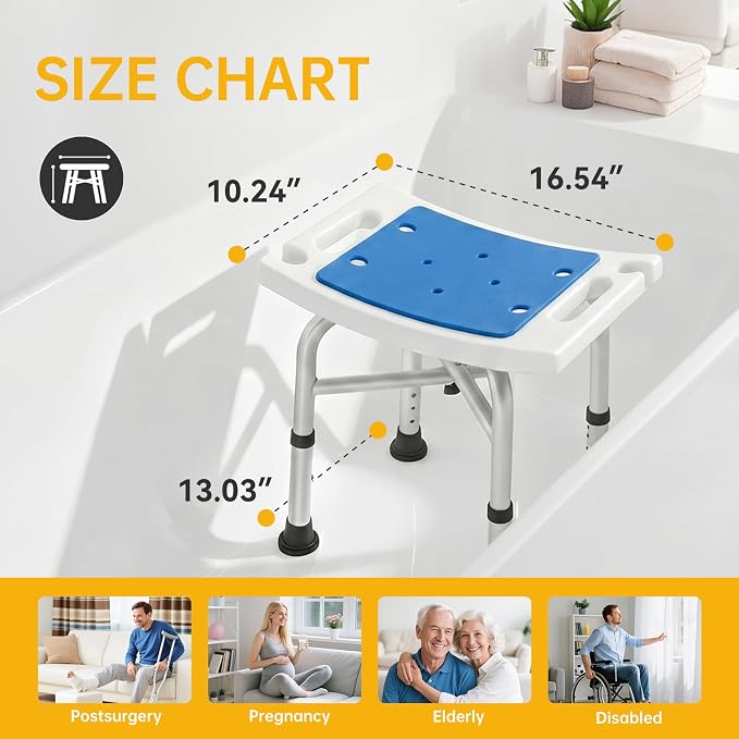 Heavy Duty Shower Chair for Inside Shower, 500 lbs Adjustable Shower Stool with Anti-Slip Suction Feet, Bathroom Bench Seat for Elderly and Adults, 3-Min Quick Assembly