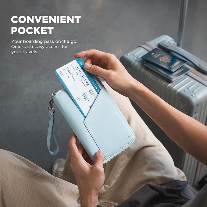 VULKIT Family Passport Holder for 4 Passports, RFID Blocking Travel Wallet | 6 Card Slots, 2 SIM Pockets, Secure Zipper Closure, Holds 4 Passports, Family Travel Essential