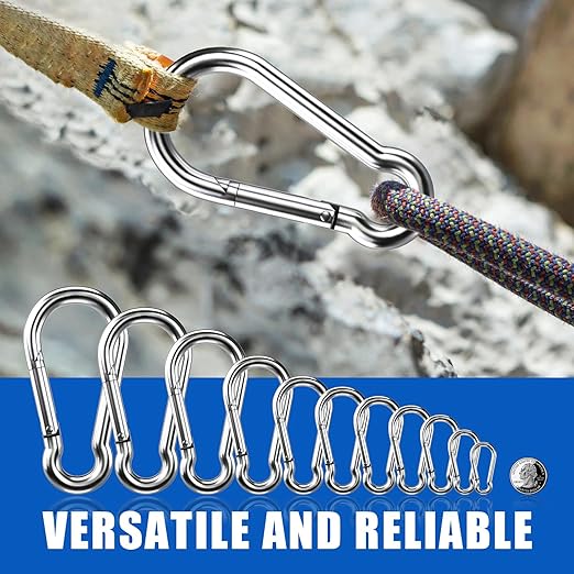 Large Carabiner Clip Hooks, 6pcs 7 inch Carabiners Heavy Duty, 304 Stainless Steel Spring Snap Hook Fits Camping Hanging Hiking Weight Lifting, Metal Clips for Rope or Chain