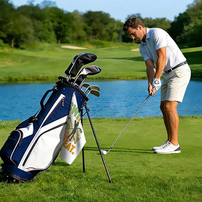 Swing Sip Repeat Golf Towel with Clip, Funny Golf Bag Accessories for Men Women, Golfing Accessories for Men Women, Retirement Birthday Gifts for Golfer, Golfing Gifts for Grandpa Dad Uncle Mom