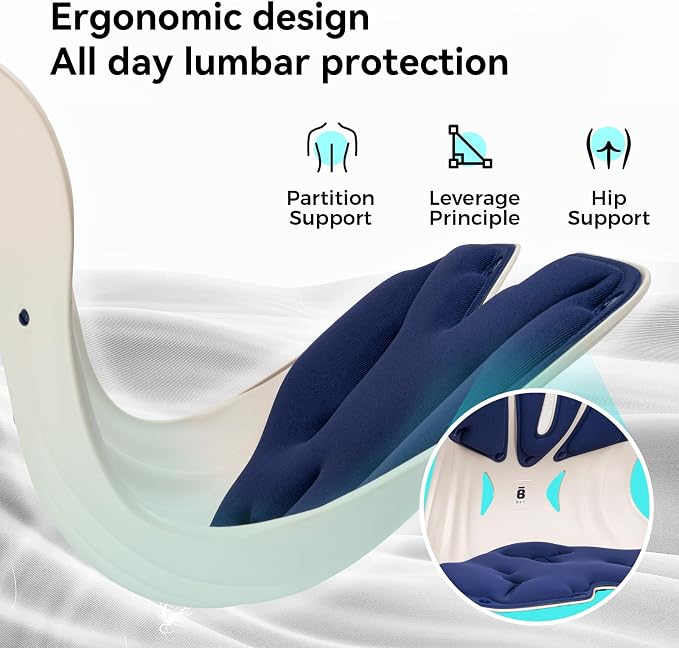 BKT Ergonomic Seat Cushion - Lumbar Support Pillow for Office Chair & Floor | Premium upgraded materials for long sitting. Comfort for students, nursing mothers, office workers and outdoor fishing trips