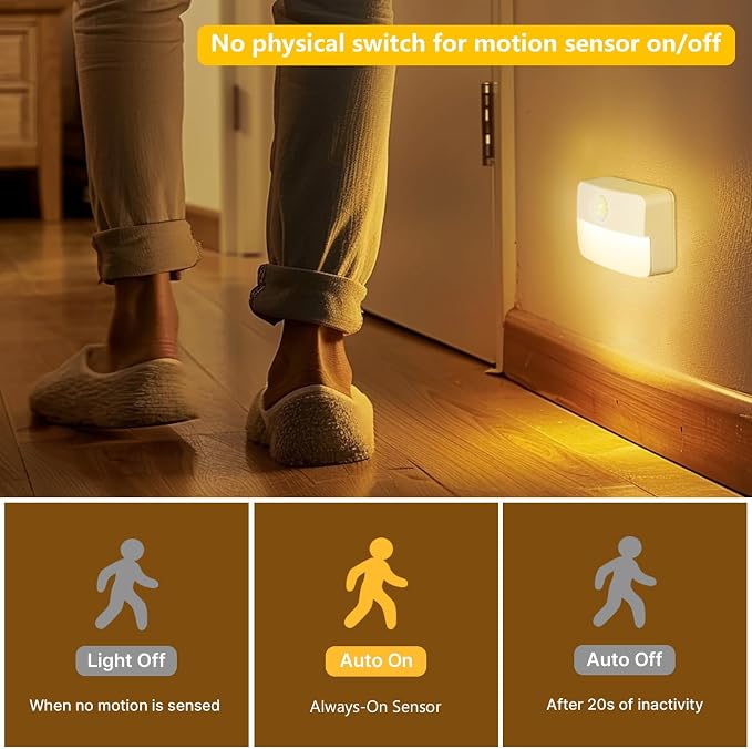 8 Pack Motion Sensor Stair Light Indoor, Battery Operated Night Lights | Automatic, Wireless, Stick on Anywhere Portable LED Lamp for Step Toilet Hallway Bedroom Under Cabinet Closet Wall Kitchen ﻿