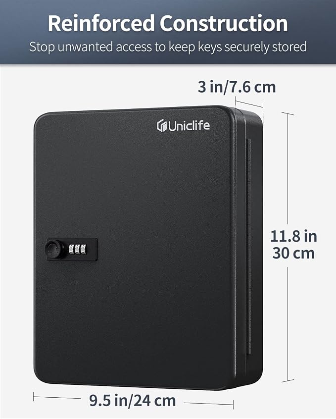 Uniclife 100 Position Key Cabinet with Combination Lock Resettable Black Digital Security Storage Box Steel Key Organizer with Colorful Key Tag Labels Stickers and Hooks