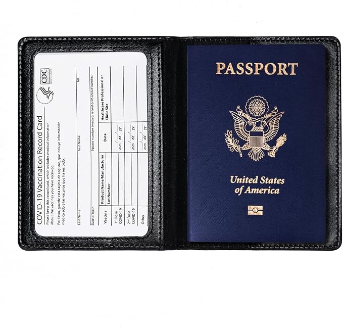 2 Pcs Passport Holders，Ultra Slim Passport Wallet for Travel Essentials | PU Leather Passport Cover for Women and Men (Black & Baby Pink)