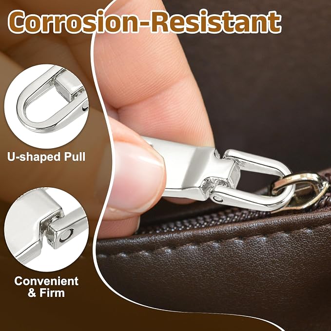 uxcell 10pcs Zipper Pull, 1.5 Inch Zinc Alloy Zip Puller Zipper Pull Replacement Sewing Zippers Tapes for Luggage Clothing Jackets Backpacks Boots, Stainless Steel Color