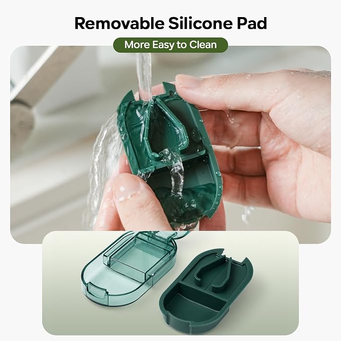 Pill Cutter Splitter with Precise Cutting for Large, Small & Tiny Pills | with Removable Silicone Pad, Easy-Cut Stainless Steel Blade for Tablets, Vitamins, Medication, Portable, Compact Size, Green